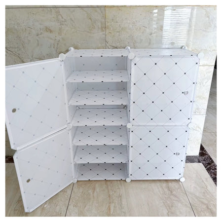 Scarpiera Modulare Multistrato Mobiletto Salvaspazio Con 4 Ante 12 Ripiani Per Casa Uffici