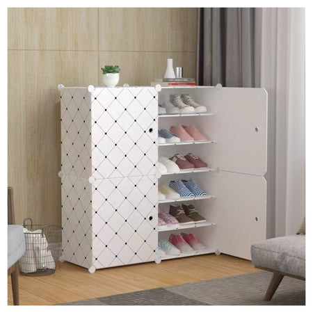 Scarpiera Modulare Multistrato Mobiletto Salvaspazio Con 4 Ante 12 Ripiani Per Casa Uffici