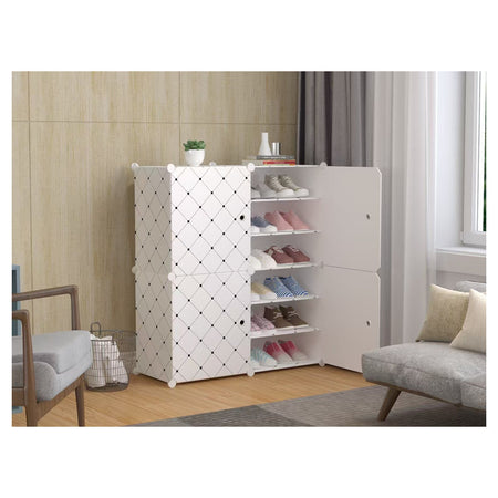 Scarpiera Modulare Multistrato Mobiletto Salvaspazio Con 4 Ante 12 Ripiani Per Casa Uffici