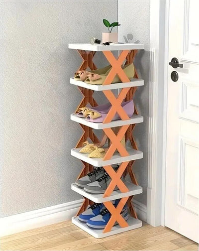 Scarpiera-Salva-Spazio-Slim-Scafale-6-Mensole-Porta-Scarpe-In-Plastica-Arancione