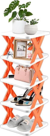 Scarpiera-Salva-Spazio-Slim-Scafale-6-Mensole-Porta-Scarpe-In-Plastica-Arancione