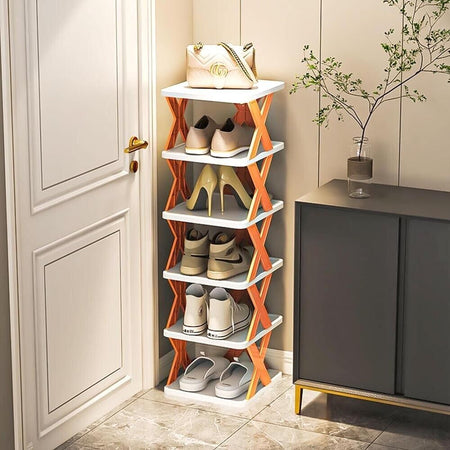 Scarpiera-Salva-Spazio-Slim-Scafale-6-Mensole-Porta-Scarpe-In-Plastica-Arancione