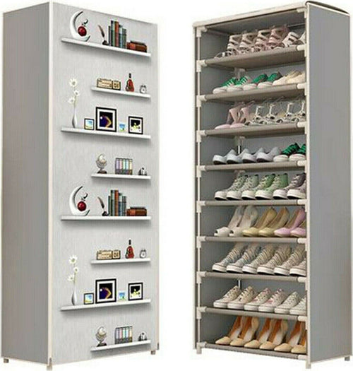 Scarpiera-Salvaspazio-10-Ripiani-Scaffale-Portascarpe-Tessuto-TNT-Grigio