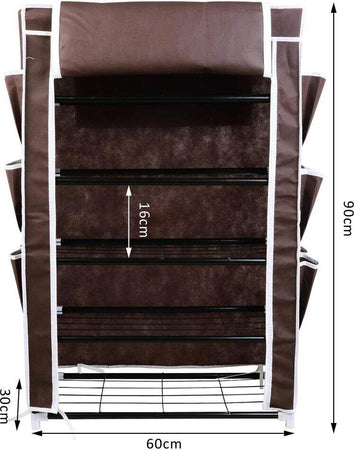 Scarpiera-Salvaspazio-6-Ripiani-18-Paia-Scaffale-Acciaio-e-Tessuto-TNT-Marrone