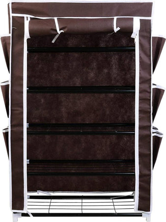 Scarpiera-Salvaspazio-6-Ripiani-18-Paia-Scaffale-Acciaio-e-Tessuto-TNT-Marrone