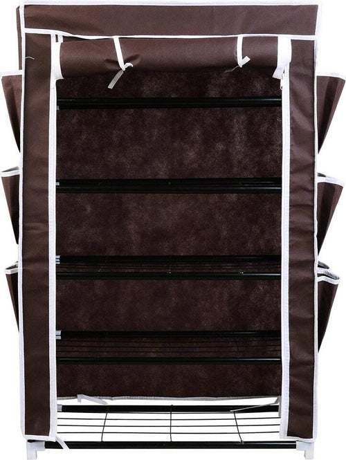 Scarpiera-Salvaspazio-6-Ripiani-18-Paia-Scaffale-Acciaio-e-Tessuto-TNT-Marrone