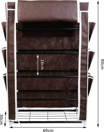 Scarpiera-Salvaspazio-6-Ripiani-18-Paia-Scaffale-Acciaio-e-Tessuto-TNT-Marrone