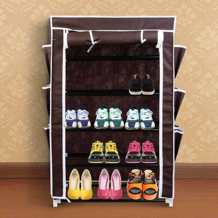 Scarpiera-Salvaspazio-6-Ripiani-18-Paia-Scaffale-Acciaio-e-Tessuto-TNT-Marrone