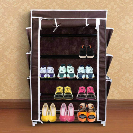 Scarpiera-Salvaspazio-6-Ripiani-18-Paia-Scaffale-Acciaio-e-Tessuto-TNT-Marrone