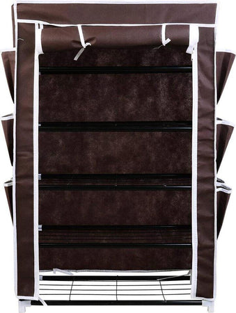 Scarpiera-Salvaspazio-6-Ripiani-18-Paia-Scaffale-Acciaio-e-Tessuto-TNT-Marrone