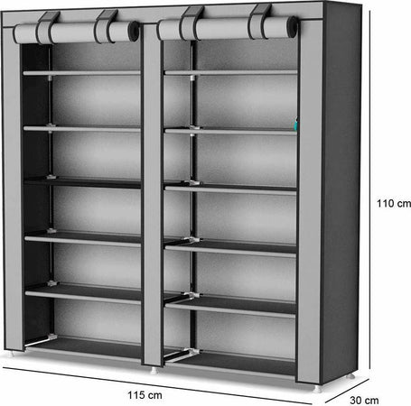 Scarpiera-Salvaspazio-7-Ripiani-36-Paia-Scaffale-Acciaio-e-Tessuto-TNT-Grigio