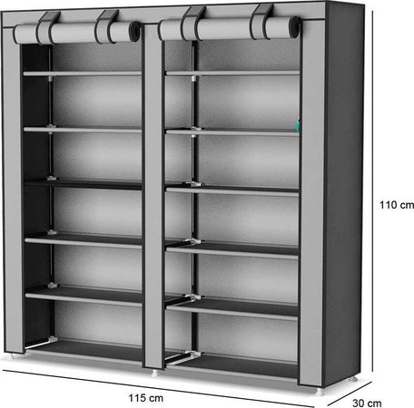 Scarpiera-Salvaspazio-7-Ripiani-36-Paia-Scaffale-Acciaio-e-Tessuto-TNT-Grigio