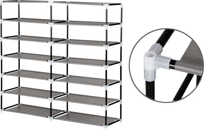 Scarpiera-Salvaspazio-7-Ripiani-36-Paia-Scaffale-Acciaio-e-Tessuto-TNT-Grigio