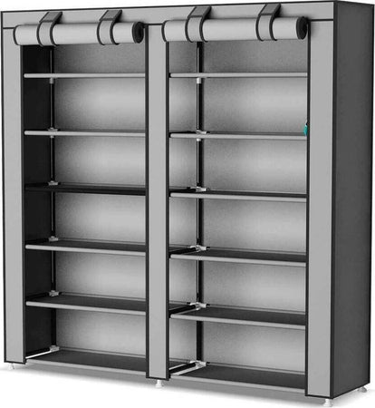 Scarpiera-Salvaspazio-7-Ripiani-36-Paia-Scaffale-Acciaio-e-Tessuto-TNT-Grigio