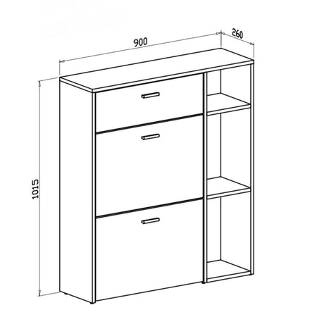Scarpiera Takimi con 2 ante a ribalta 1 cassetto colore grafite e bianco