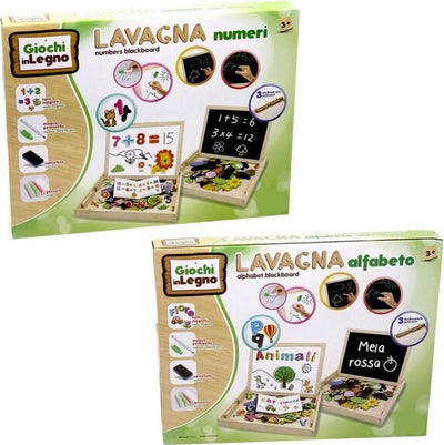 Scatola-Lavagna-In-Legno-2-Lati-Gessetti-Pennarelli-E-Magneti-Lettere-E-Numeri