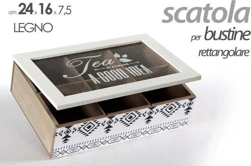 Scatola Porta Oggetti Per Bustine The 24x16x7,5 Cm In Legno Rettangolare 739439 Casa e cucina/Organizzazione interni/Contenitori e barattoli da cucina/Portaoggetti e supporti/Organizzatori di cassetti Trade Shop italia - Napoli, Commerciovirtuoso.it