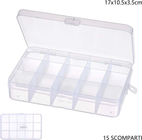 Scatola Portaoggetti 15 Scomparti Pratico Contenitore Misura 17x10.5x3.5 Cm Casa e cucina/Organizzazione interni/Contenitori ceste e cestini/Contenitori con coperchio Trade Shop italia - Napoli, Commerciovirtuoso.it