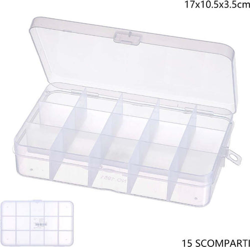 Scatola Portaoggetti 15 Scomparti Pratico Contenitore Misura 17x10.5x3.5 Cm Casa e cucina/Organizzazione interni/Contenitori ceste e cestini/Contenitori con coperchio Trade Shop italia - Napoli, Commerciovirtuoso.it