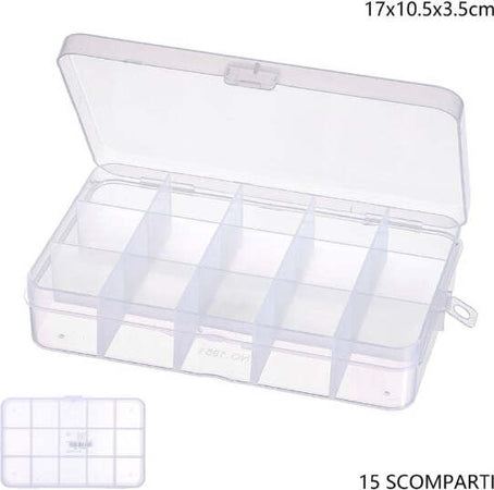 Scatola-Portaoggetti-15-Scomparti-Pratico-Contenitore-Misura-17x10.5x3.5-Cm