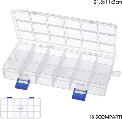 Scatola Portaoggetti 18 Scomparti Pratica Scatola Contenitore Dim 21.8x11x3 Cm Casa e cucina/Organizzazione interni/Contenitori ceste e cestini/Contenitori con coperchio Trade Shop italia - Napoli, Commerciovirtuoso.it
