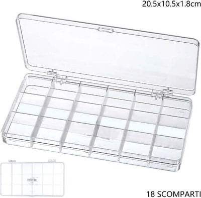 Scatola Portaoggetti 18 Scomparti Pratico Contenitore Misura 20.5x10.5x1.8 Cm Casa e cucina/Organizzazione interni/Contenitori ceste e cestini/Contenitori con coperchio Trade Shop italia - Napoli, Commerciovirtuoso.it