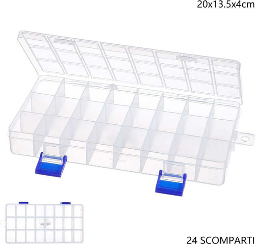 Scatola Portaoggetti 24 Scomparti Pratica Scatola Contenitore Dim 20x13,5x4 Cm Casa e cucina/Organizzazione interni/Contenitori ceste e cestini/Contenitori con coperchio Trade Shop italia - Napoli, Commerciovirtuoso.it
