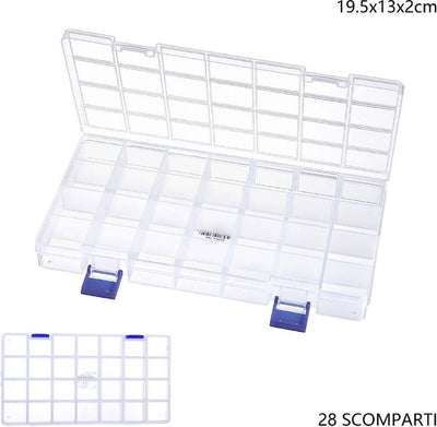 Scatola Portaoggetti 28 Scomparti Pratico Contenitore Misura 19.5x13x2 Cm Casa e cucina/Organizzazione interni/Contenitori ceste e cestini/Contenitori con coperchio Trade Shop italia - Napoli, Commerciovirtuoso.it