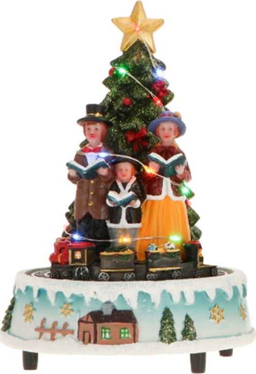 Scena Natalizia albero illuminato con led con famiglia decorazione per villaggio di Natale Casa e cucina/Decorazioni per interni/Addobbi e decorazioni per ricorrenze/Decorazioni natalizie/Oggettistica MagiediNatale.it - Altamura, Commerciovirtuoso.it