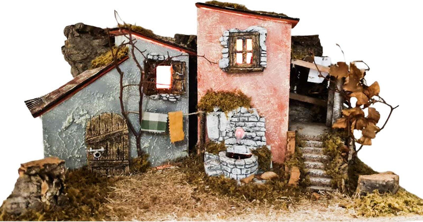 Scenario con Casetta con fontana e luci vuota per presepe natalizio in legno e sughero Casa e cucina/Decorazioni per interni/Addobbi e decorazioni per ricorrenze/Decorazioni natalizie/Presepi/Statuine e fondali per il presepe MagiediNatale.it - Altamura, Commerciovirtuoso.it