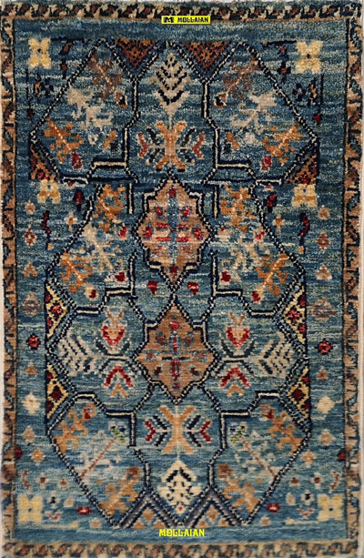 Scendiletto-Sultanabad-Ziegler-Mini-Tappeto-60x37cm-Afghanistan-Disegni-Floreali-E-Geometrici-Moderni-Azzurro-Multicolore