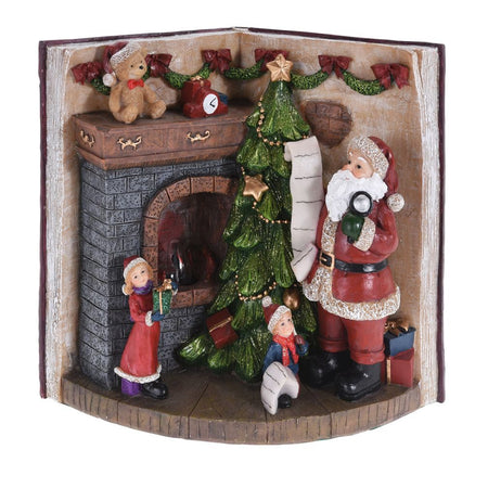 Scena Babbo Natale con camino decorazione per presepe e villaggio natalizio