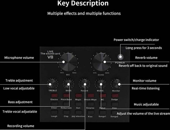 Scheda Audio V8 Cambia Voce Conversione Effetti Sonori Mixer Registrazione Usb Sport e Tempo Libero > Strumenti Musicali Trade Shop italia - Napoli, Commerciovirtuoso.it