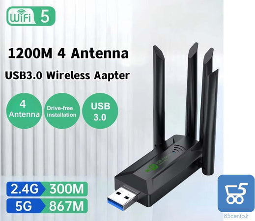 Scheda Wireless USB 3.0 Dual Band con 4 Antenne per Computer e Notebook 2,4G 5G