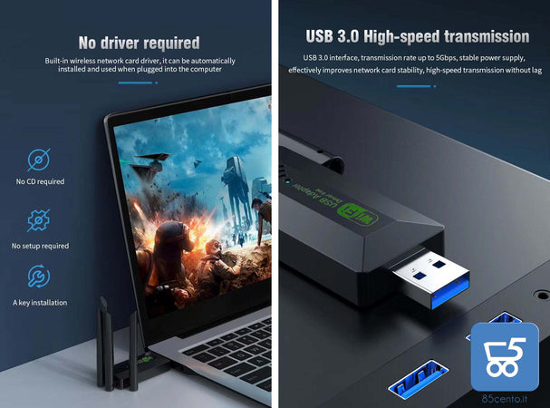 Scheda Wireless USB 3.0 Dual Band con 4 Antenne per Computer e Notebook 2,4G 5G