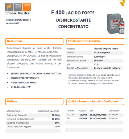 Acido disincrostante per cemento e calcare "F400" 1 lt