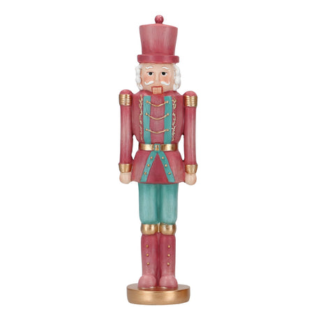Soldatino schiaccianoci natalizio in poliresina colore blu e rosa decorazione natalizia h 25,5 cm