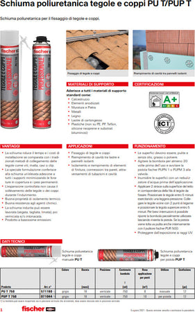 Schiuma Poliuretanica Fischer 71044 Multiuso TEGOLE E COPPI ml 750 per applicazioni a pistola