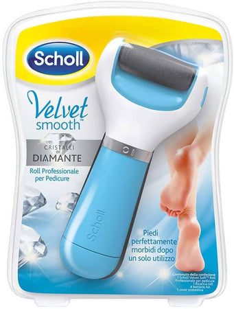 Scholl Velvet Smooth Roll Pedicure Elettrico Professionale per Pelle Secca e Talloni Screpolati, Azzurro, con Cristalli di Diamante Dr. Scholl'S