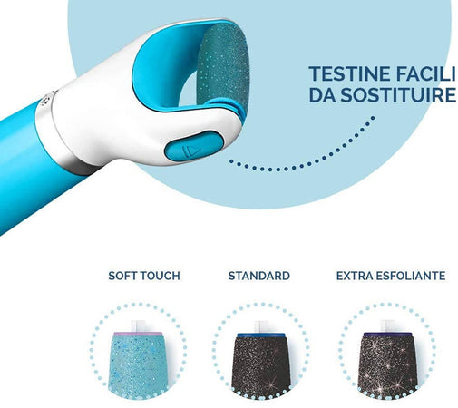 Scholl Velvet Smooth Roll Pedicure Elettrico Professionale per Pelle Secca e Talloni Screpolati, Azzurro, con Cristalli di Diamante Dr. Scholl'S