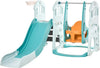 Scivolo-3-in-1-per-Bambini-con-Altalena-Regolabile,-Canestro-e-Palle-per-Cameretta-e-Giardino,-149x186x98cm,-Blu-e-Arancione-GH5331-007GH5