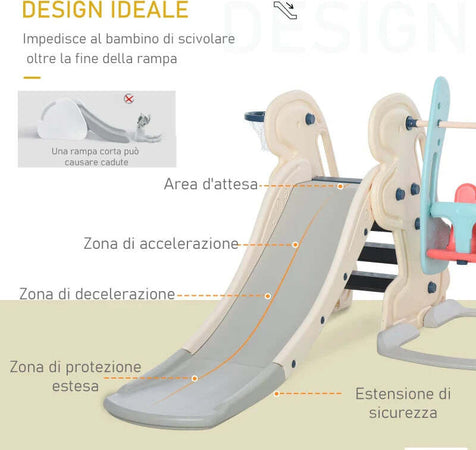 Scivolo-3-in-1-per-Bambini-con-Altalena-Regolabile,-Canestro-e-Palle-per-Cameretta-e-Giardino,-160x220x120cm,-Bianco,-Azzurro-e-Grigio-ED9331-002ED9