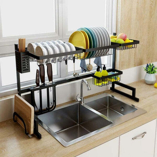 Scolapiatti-Colapiatti-Base-Appoggio-In-Acciaio-86x52-Organizer-Cucina-Scaffale