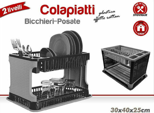 Scolapiatti In Plastica Effetto Rattan 2 Ripiani Piatti Posate Bicchieri Grigio Casa e cucina/Organizzazione interni/Contenitori e barattoli da cucina/Portaoggetti e supporti/Scolapiatti Trade Shop italia - Napoli, Commerciovirtuoso.it