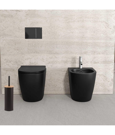 Scopino Da Bagno Con Portascopino Nero Legno Moderno Da Wc Spazzolone 87460