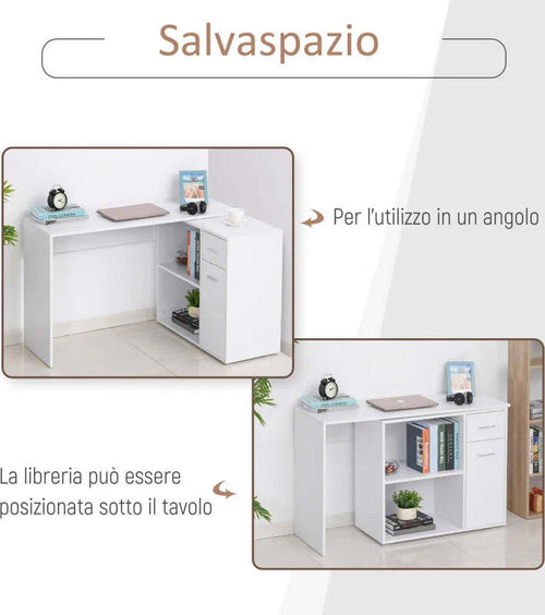 Scrivania-Angolare-con-Libreria-Scaffale-in-Legno-Bianco,-Tavolo-da-Pranzo-con-Rotazione-a-360°,-173x39.8x74-cm-ZK4836-073WTZK4