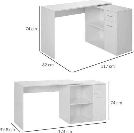 Scrivania-Angolare-con-Libreria-Scaffale-in-Legno-Bianco,-Tavolo-da-Pranzo-con-Rotazione-a-360°,-173x39.8x74-cm-ZK4836-073WTZK4