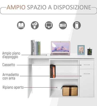 Scrivania-Angolare-con-Libreria-Scaffale-in-Legno-Bianco,-Tavolo-da-Pranzo-con-Rotazione-a-360°,-173x39.8x74-cm-ZK4836-073WTZK4