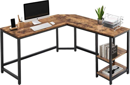 Scrivania-Angolare-Libreria-Tavolo-Porta-PC-Computer-Metallo-Legno-Industriale