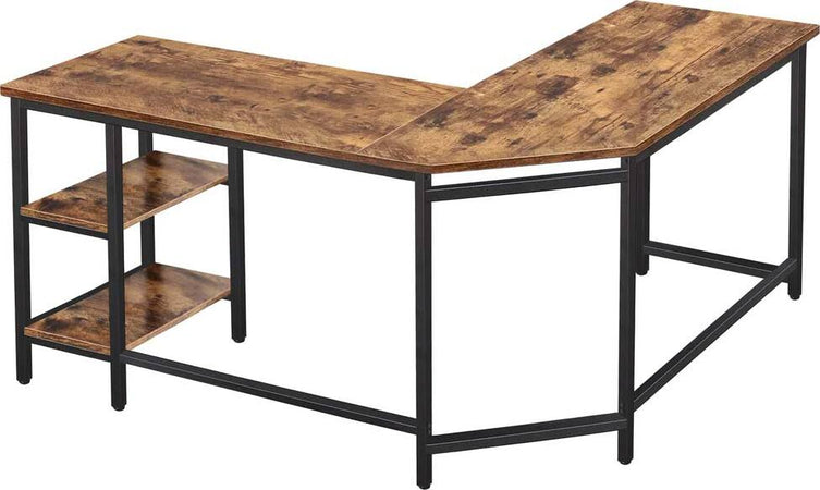 Scrivania-Angolare-Libreria-Tavolo-Porta-PC-Computer-Metallo-Legno-Industriale